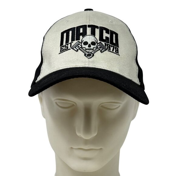 Matco Tools Skull Logo Black Beige Baseball Cap Fitted Elastic Strap Cotton OSFM - Picture 3 of 8